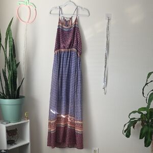 Umgee Floral Patterned Dress with Red and Blue Accents